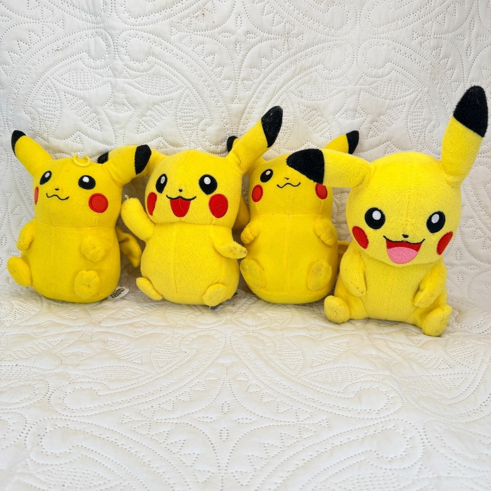 Pokémon Pikachu Plush Lot 4 Expressions Smiling Grinning
